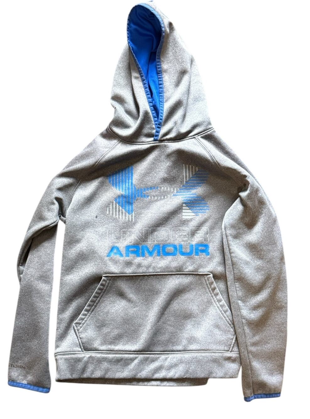 Under Armour Silver/Gray/Blue Logo Hoodie YMD Medium
